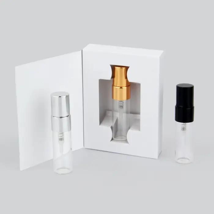 Boîtes d'emballage de 100 ml et 3ml, Mini bouteille de parfum en verre avec atomiseur, LOGO personnalisable, 2.5 pièces/lot