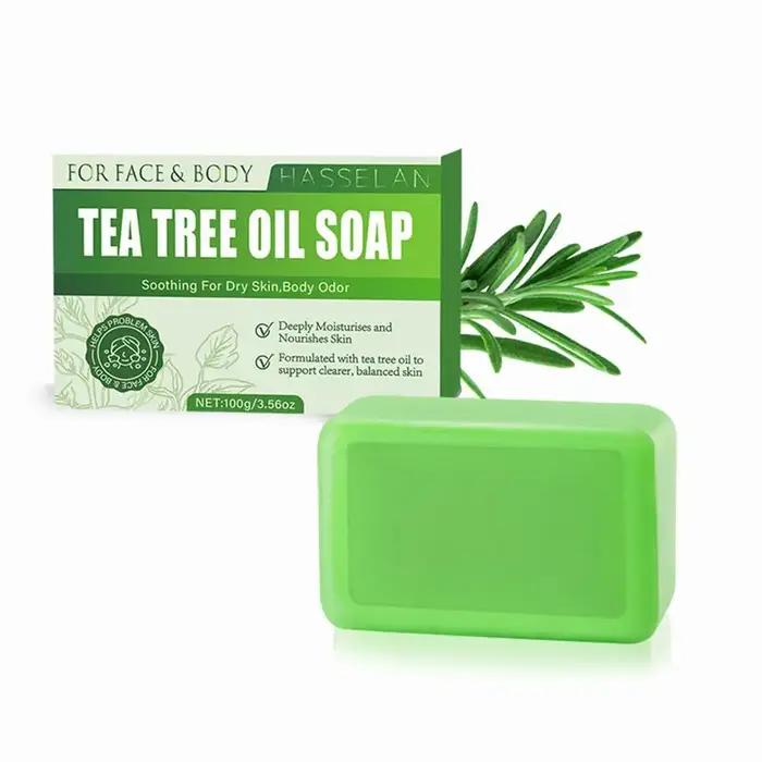 Savon à l'arbre à thé pour l'acné du visage et du corps, 100g, barre de savon à l'huile d'arbre à thé pour le visage et le corps, nettoyant naturel pour la peau grasse, sèche et démangeaisons