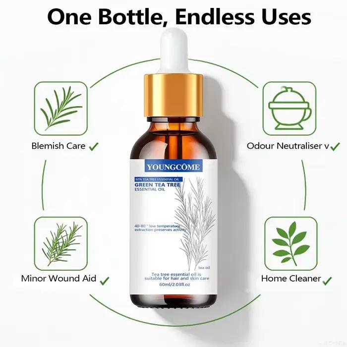 Huile essentielle d'arbre à thé pour aromathérapie et bien-être peau cheveux ongles occasions détente relaxation stress