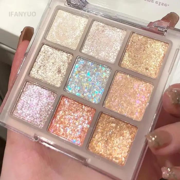 Palette de fards à paupières à paillettes, 9 couleurs, couleur terre, nacré, reflets scintillants, paillettes scintillantes, bleu, violet, maquillage pour les yeux