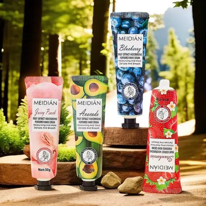 Crème pour les mains parfumée aux fruits cinq pièces pour une rétention de parfum hydratante et durable. Crème masque soin des mains