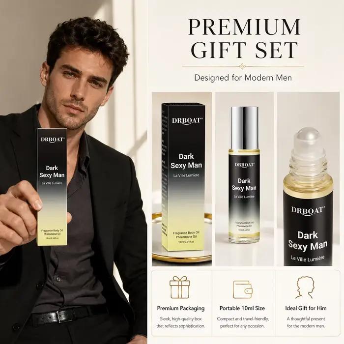Huile corporelle à phéromones pour homme, parfum boisé et d'agrumes sans alcool, huile de parfum longue durée pour les rendez-vous quotidiens des hommes.