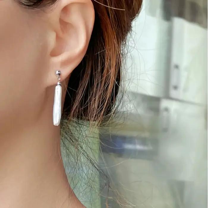 Boucles d'oreilles en perles d'eau douce naturelles Mareora, perles baroques fines en forme de cure-dent, argent sterling 925