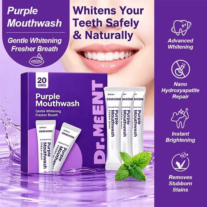 DR.DENT Bain de bouche violet - Sachets 20 unités - Sans peroxyde - Sans alcool - Menthe végétalienne
