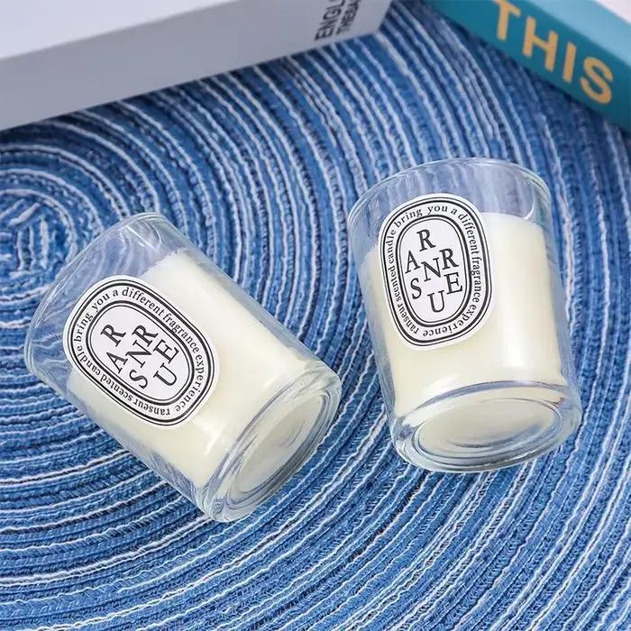 Bougie parfumée transparente romantique pour décoration de bureau et cadeau d'occasion spéciale prune vert armée gris clair