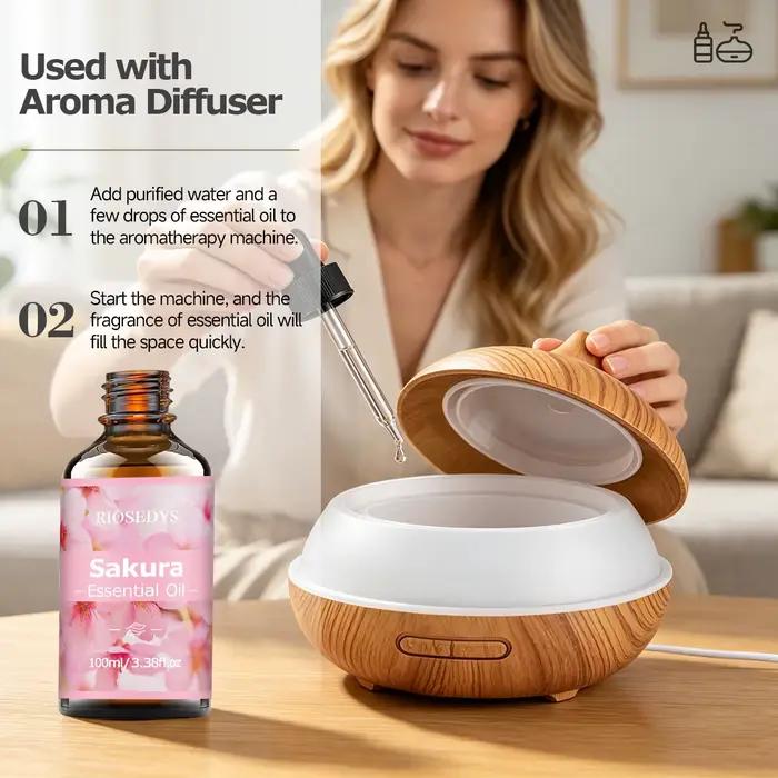 Huile essentielle SAKURA, huile parfumée aux notes florales fraîches pour diffuseurs, projets de bricolage et aromathérapie, parfum doux et délicat.
