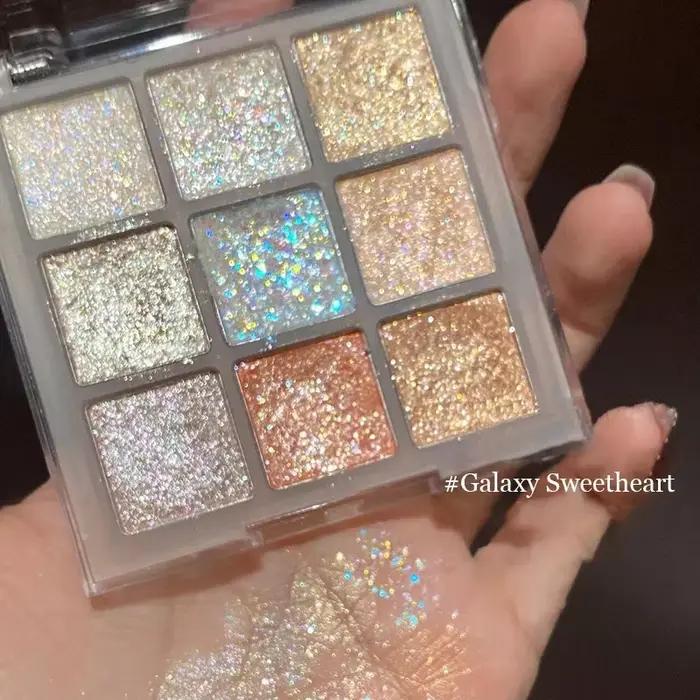 Palette de fards à paupières à paillettes, 9 couleurs, couleur terre, nacré, reflets scintillants, paillettes scintillantes, bleu, violet, maquillage pour les yeux