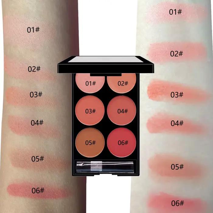 Palette tout-en-un de fard à joues et de contour de 6 couleurs