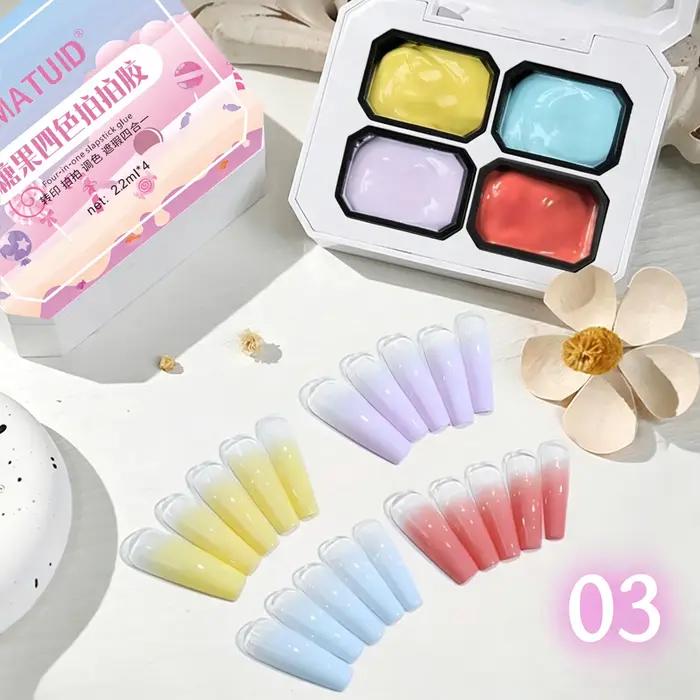 Gel à ongles quatre couleurs pour le printemps et l'été, idéal pour le dégradé et la peinture. Sécha