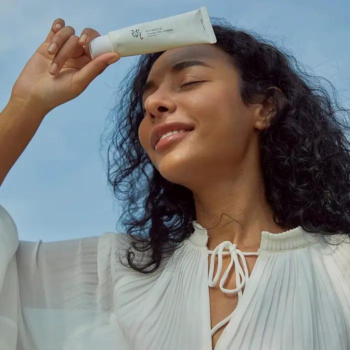 Crème solaire SPF50+ anti-UV pour le visage et le corps, 50 ml, crème solaire beauté à base de probiotiques de riz, bloqueur solaire pour la peau, été, bord de mer