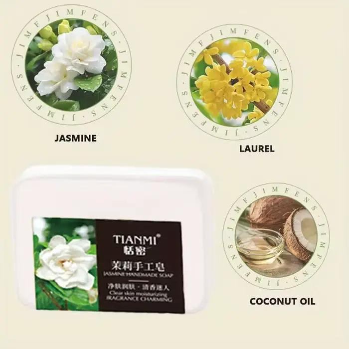 Savon artisanal au jasmin, riche en extrait de jasmin, adoucit les peaux rugueuses, reconstitue l'hydratation et nettoie, 2 pièces
