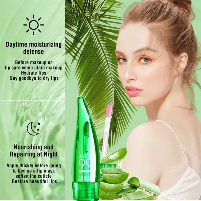Baume à lèvres à l'aloe Vera à 99%, Anti-séchéité, hydratant longue durée, liquide Transparent, produit de soin pour les lèvres